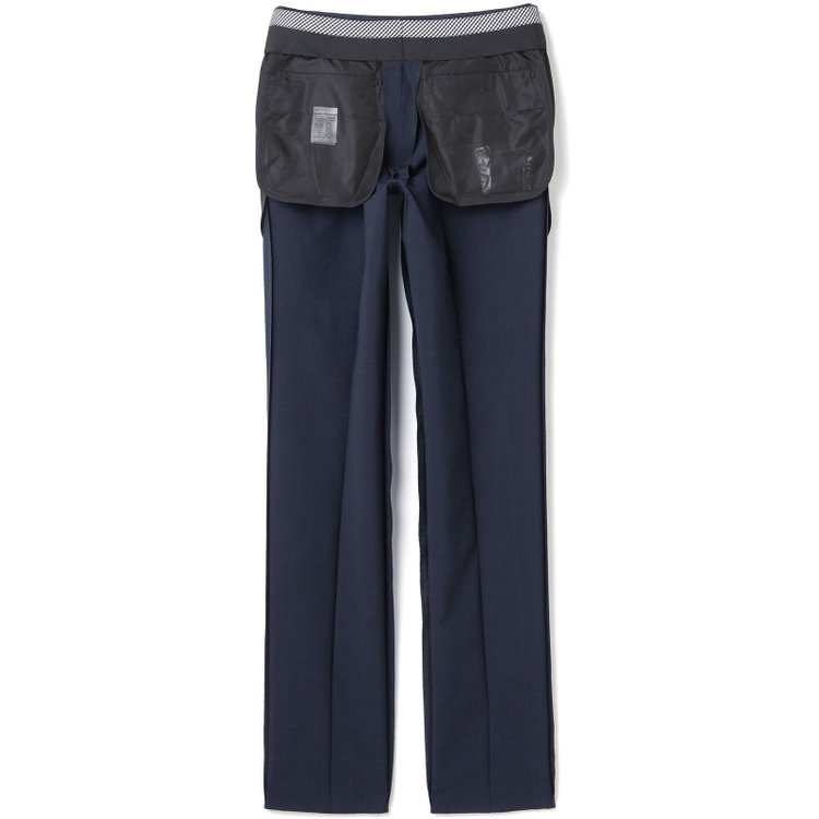 ブラックライン 【SLIM TAPERED】【春夏】0タックテーパードパンツ/ネイビー×チェック/ウエストムーブ/ウォッシャブル/4S SUSTAINABILITY&ECOLOGY FABRIC/※裾上げ必要 紺濃色