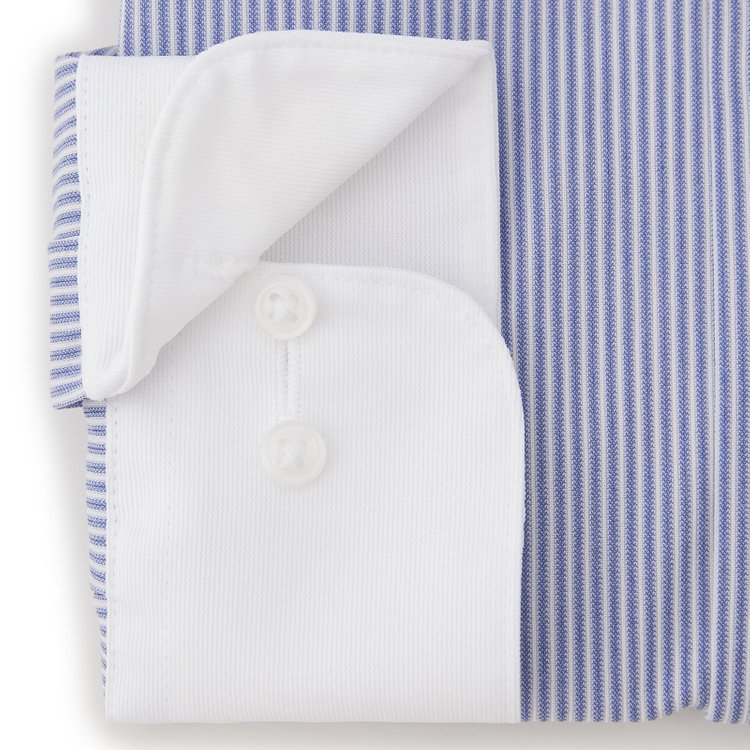 スーツセレクト 【発送在庫あり】【BLACK LINE】クレリックボタンダウンワイシャツ/襟袖口：ホワイト+ネイビー×ホワイトストライプ/「4S」スーパーノンアイロン・ストレッチ 紺中間