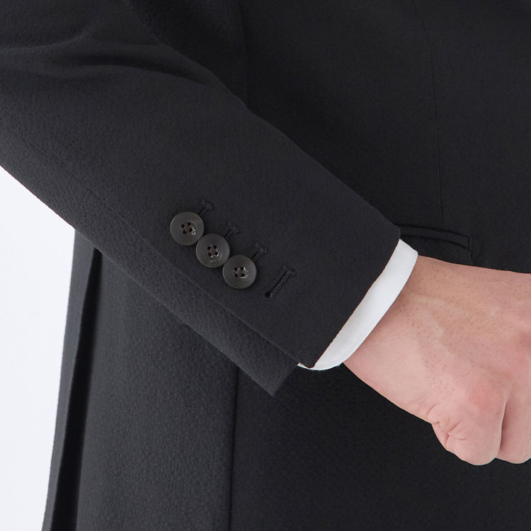 スーツセレクト 【WEB限定/OUTLET】【RBC】【春夏】コーディネートパンツ付き/ワイドラペル2釦シングルスーツ 1タック/ブラック×シアサッカー+グレーブラウンパンツ/ウエストシャーリング/ウォッシャブル/※パンツ裾上げ済仕様 ブラック系(黒)