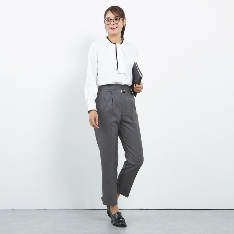 シルバーライン 【SL/長袖】ボウタイ取り外し2WAYプルオーバー/ホワイト+ブラック/「ウォッシャブル」「ストレッチ」「防シワ」「UV加工」「静電気防止」 白