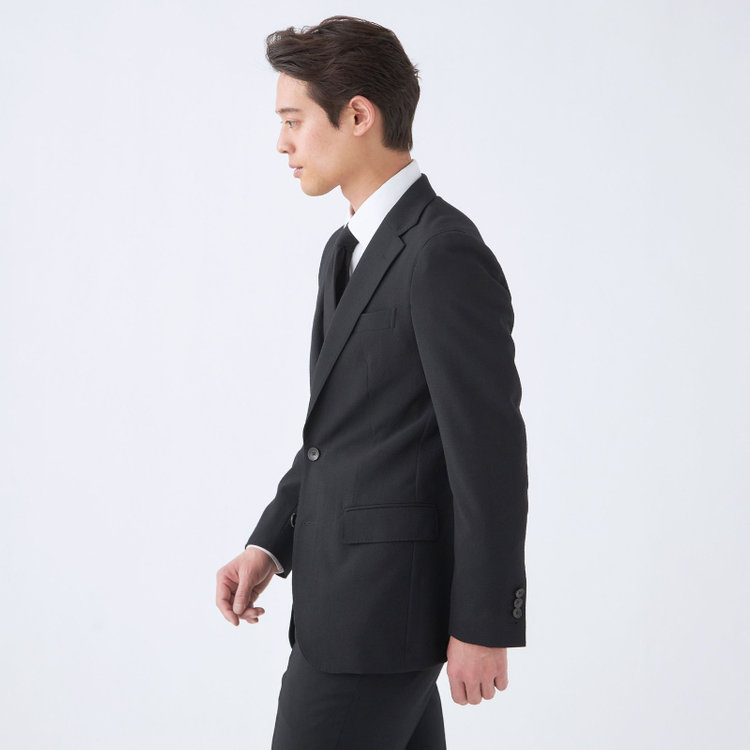 スーツセレクト 【WEB限定/OUTLET】【RBC】【春夏】コーディネートパンツ付き/ワイドラペル2釦シングルスーツ 1タック/ブラック×シアサッカー+グレーブラウンパンツ/ウエストシャーリング/ウォッシャブル/※パンツ裾上げ済仕様 ブラック系(黒)