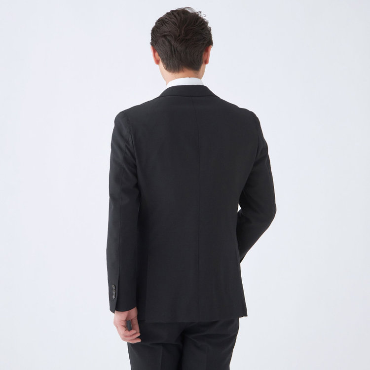 スーツセレクト 【WEB限定/OUTLET】【RBC】【春夏】コーディネートパンツ付き/ワイドラペル2釦シングルスーツ 1タック/ブラック×シアサッカー+グレーブラウンパンツ/ウエストシャーリング/ウォッシャブル/※パンツ裾上げ済仕様 ブラック系(黒)