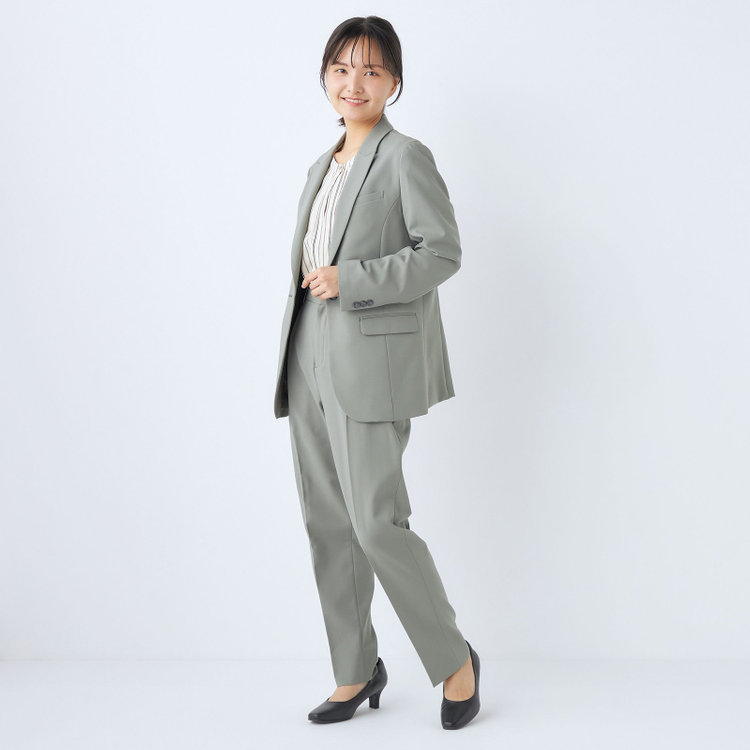 シルバーライン 【SL】【年間】1釦シングルパンツスーツ/グリーン/パンツウエストシャーリング/ウォッシャブル/※パンツ裾上げ済仕様 緑淡色