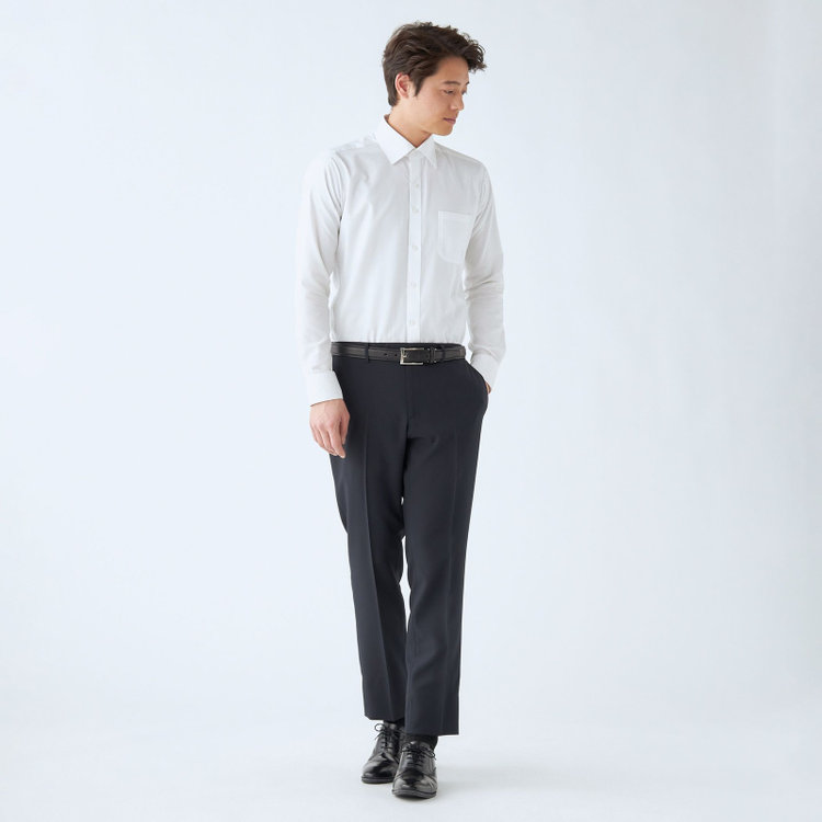 ブラックライン 【WEB限定】【発送在庫あり】【SLIM TAPERED】【年間】ウォッシャブル0タックテーパードパンツ/ネイビー/ウエストシャーリング仕様/裾上げ済仕様 紺中間