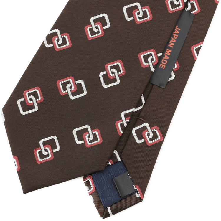 シルバーライン 【SILVER LINE】シルク小紋ネクタイ 8.0cm幅/ブラウン+ワイン＆ホワイト/JAPAN MADE その他