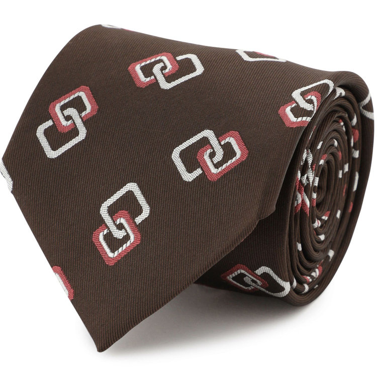 シルバーライン 【SILVER LINE】シルク小紋ネクタイ 8.0cm幅/ブラウン+ワイン＆ホワイト/JAPAN MADE その他