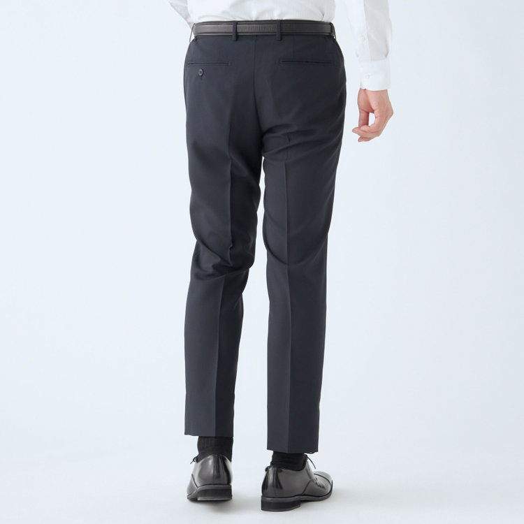 ブラックライン 【WEB限定】【発送在庫あり】【SLIM TAPERED】【年間】ウォッシャブル0タックテーパードパンツ/ネイビー/ウエストシャーリング仕様/裾上げ済仕様 紺中間