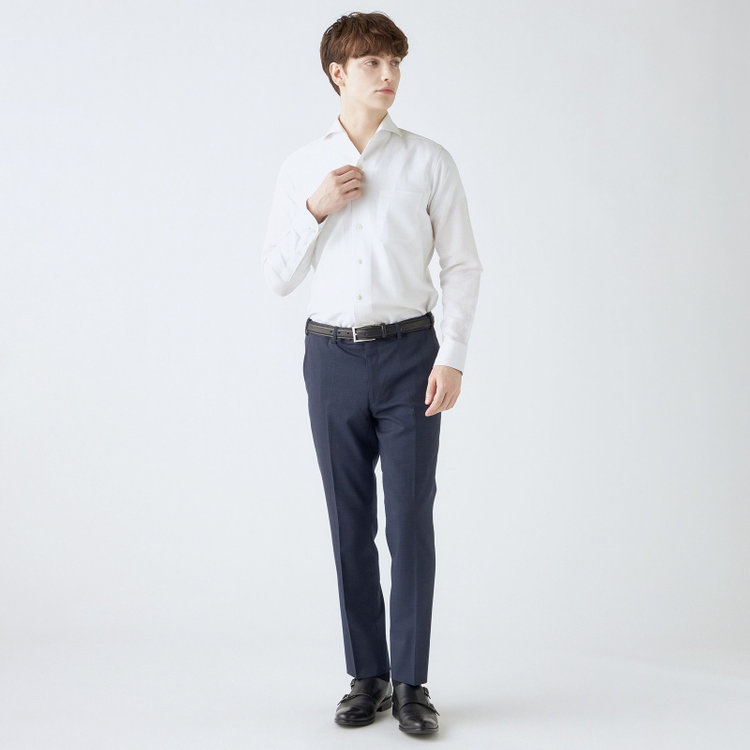 シルバーライン 【4S CROSS】【年間】セットアップパンツ 0タック/ネイビー×ハウンドトゥース/ウエストムーブ/※裾上げ済仕様 紺中間