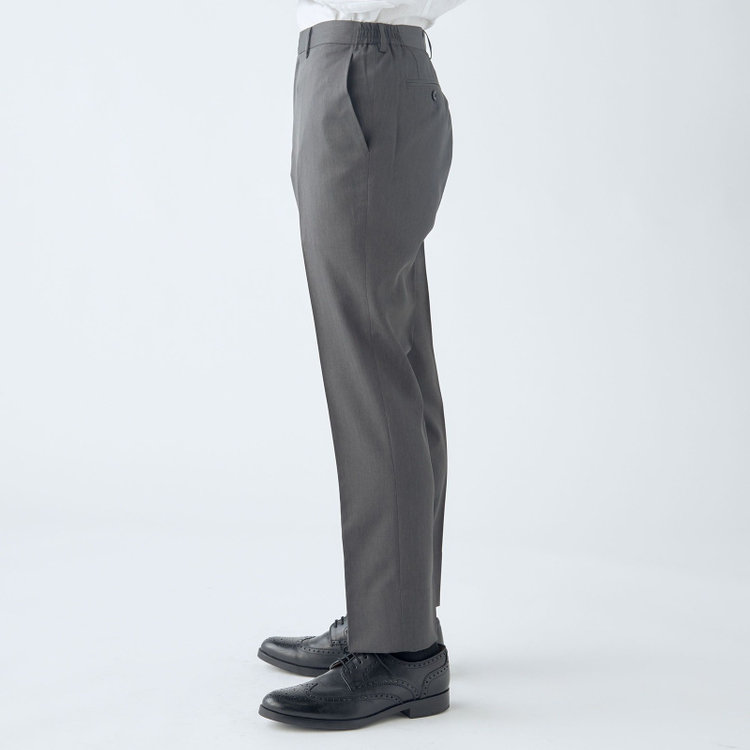 ブラックライン 【WEB限定】【発送在庫あり】【SLIM TAPERED】【年間】ウォッシャブル0タックテーパードパンツ/グレー×シャドーストライプ/ウエストシャーリング仕様/裾上げ済仕様 グレー中間