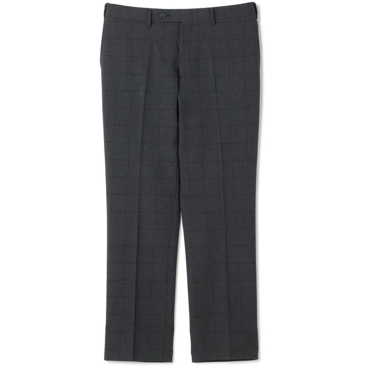 ブラックライン 【SLIM TAPERED】【秋冬】ポリエステル0タックテーパードパンツ/グレー×ウィンドペン/ウエストムーブ/ウォッシャブル/4S SUSTAINABILITY&ECOLOGY FABRIC/裾上げ済み仕様 グレー中間
