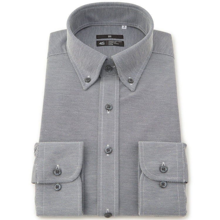 ブラックライン 【BLACK LINE】ボタンダウンワイシャツ/グレー×ドビー/「4S」スーパーノンアイロン・ストレッチ グレー中間