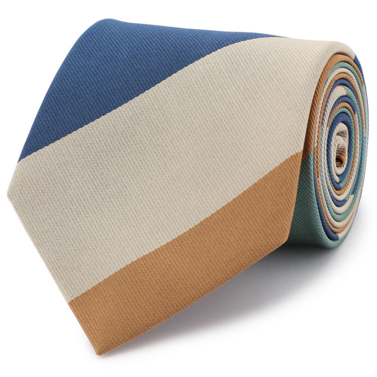 シルバーライン 【SILVER LINE】シルクストライプネクタイ 8.5cm幅/ネイビー×グリーン×オレンジ×ベージュ/JAPAN MADE その他