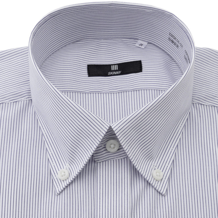 SUIT SELECT　アウトレット 【WEB限定/OUTLET/汚れ・キズ等有】【SKINNY】【形態安定】ボタンダウンドレスワイシャツ/ホワイト×ネイビーストライプ 青中間