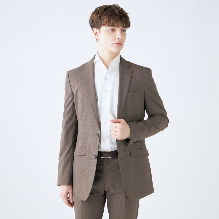 ブラックライン 【SLIM TAPERED_2】【春夏】2釦シングルスーツ 0タック/ブラウン/ウエストシャーリング/4S SUSTAINABILITY&ECOLOGY FABRIC/ウォッシャブル/※パンツ裾上げ済仕様 茶中間