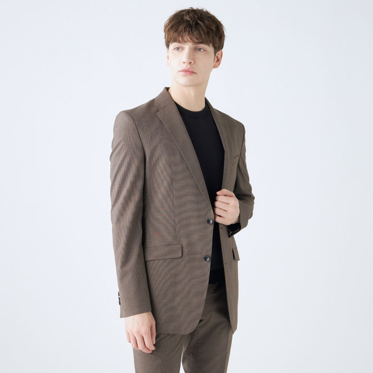 ブラックライン 【SLIM TAPERED_2】【春夏】2釦シングルスーツ 0タック/ブラウン/ウエストシャーリング/4S SUSTAINABILITY&ECOLOGY FABRIC/ウォッシャブル/※パンツ裾上げ済仕様 茶中間
