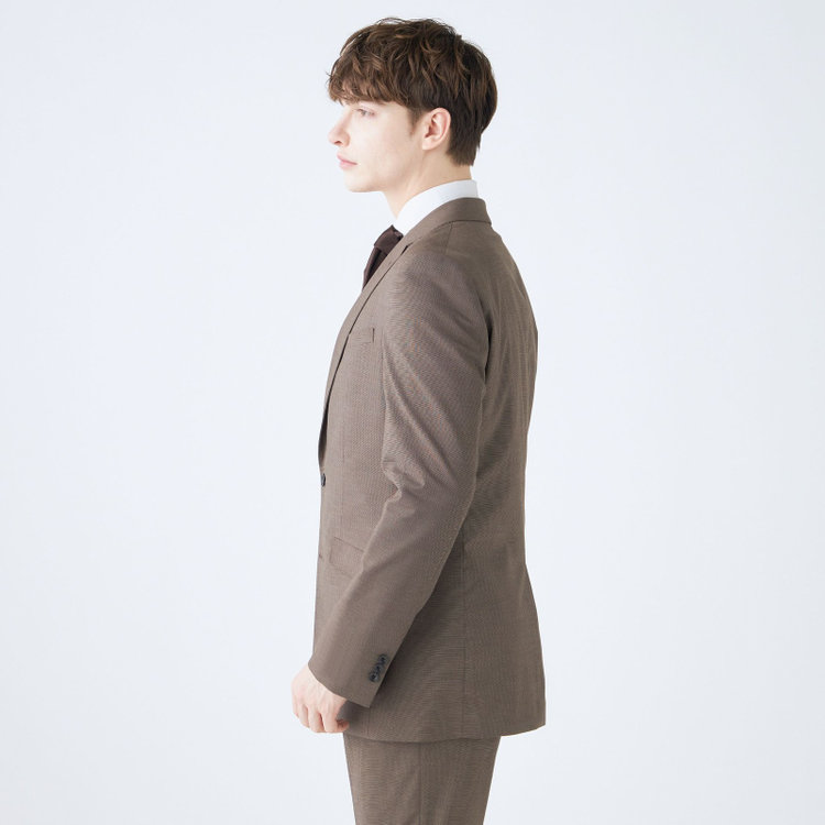 ブラックライン 【SLIM TAPERED_2】【春夏】2釦シングルスーツ 0タック/ブラウン/ウエストシャーリング/4S SUSTAINABILITY&ECOLOGY FABRIC/ウォッシャブル/※パンツ裾上げ済仕様 茶中間
