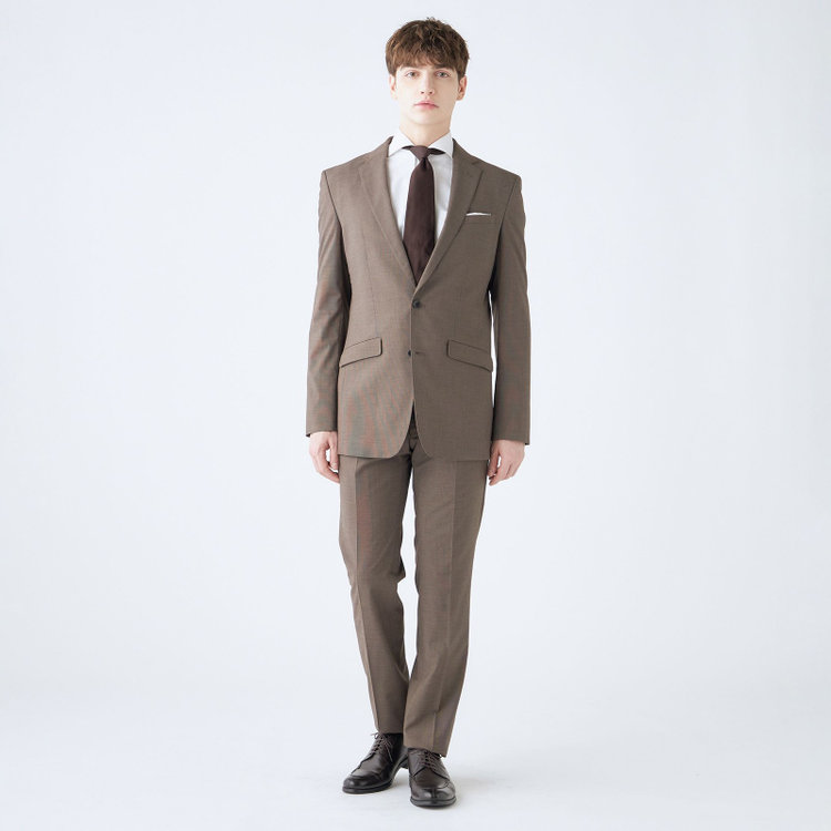 ブラックライン 【SLIM TAPERED_2】【春夏】2釦シングルスーツ 0タック/ブラウン/ウエストシャーリング/4S SUSTAINABILITY&ECOLOGY FABRIC/ウォッシャブル/※パンツ裾上げ済仕様 茶中間