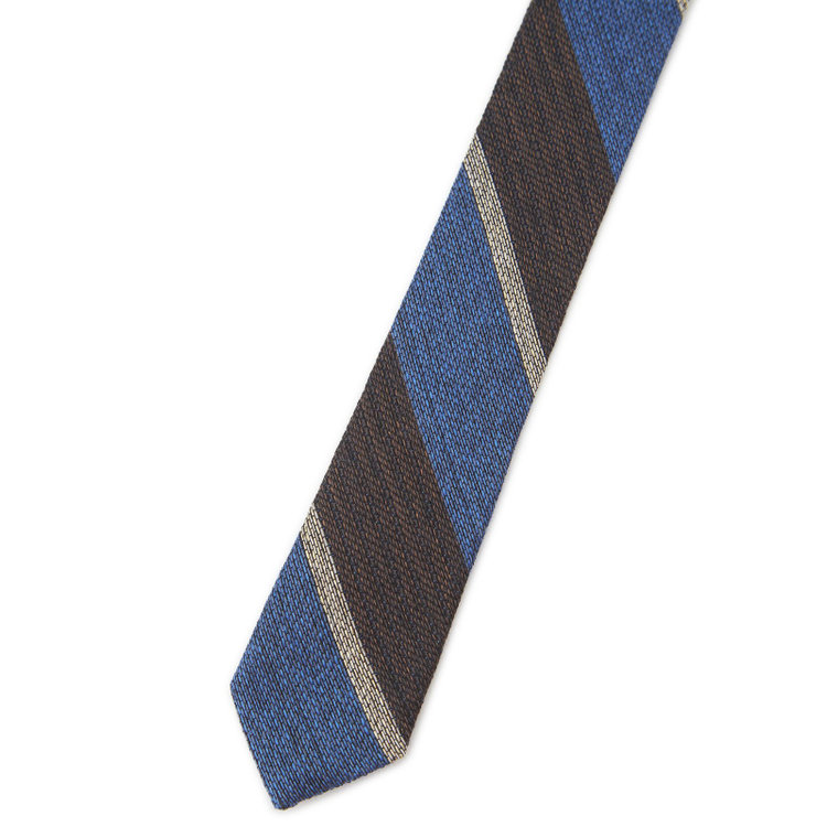 シルバーライン 【発送在庫あり】【SILVER LINE】コットンウールシルクストライプネクタイ 8.5cm幅/ネイビー×ブラウン/ITALIAN FABRICS その他