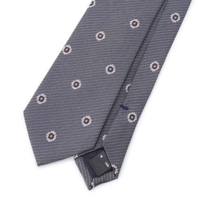 ブラックライン 【BLACK LINE】シルク小紋ネクタイ 7.5cm幅/グレー その他