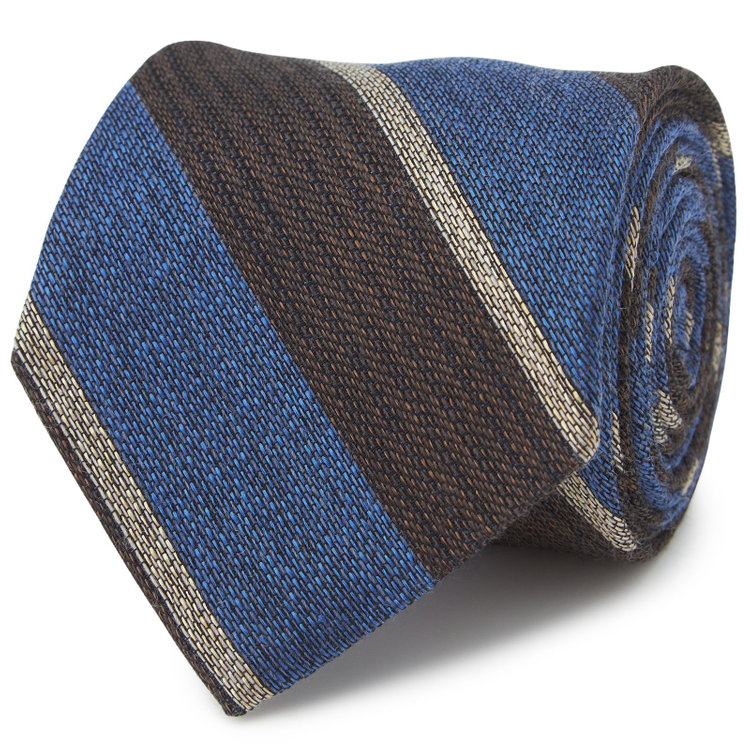 シルバーライン 【発送在庫あり】【SILVER LINE】コットンウールシルクストライプネクタイ 8.5cm幅/ネイビー×ブラウン/ITALIAN FABRICS その他