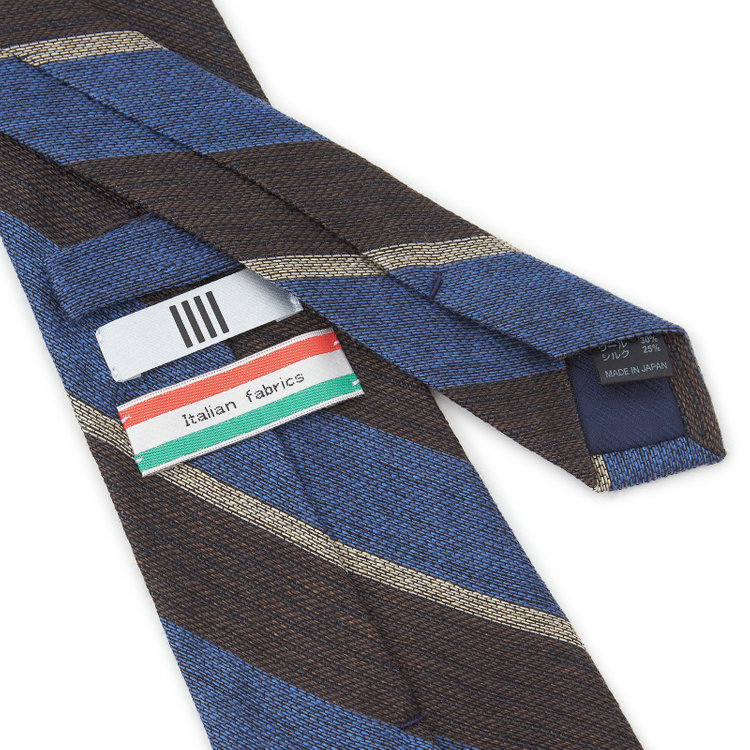 シルバーライン 【発送在庫あり】【SILVER LINE】コットンウールシルクストライプネクタイ 8.5cm幅/ネイビー×ブラウン/ITALIAN FABRICS その他