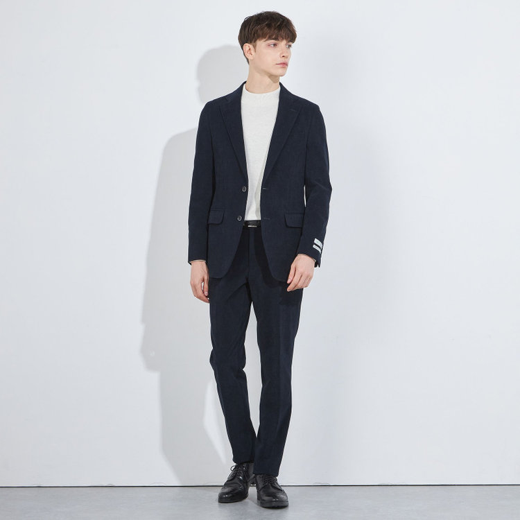 シルバーライン 【CLASSICO TAPERED】【秋冬】1タックテーパードパンツ/ネイビー×コーデュロイ/ウエストシャーリング/4S SUSTAINABILITY&ECOLOGY FABRIC/※裾上げ必要 紺濃色