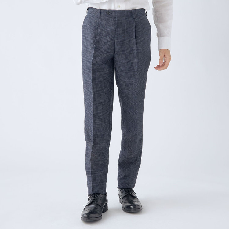 シルバーライン 【5DAYS CLOSET】【RBC】【春夏】1タックテーパードパンツ/ネイビー×チェック/ウエストムーブ仕様/4S SUSTAINABILITY&ECOLOGY FABRIC/※裾上げ必要 紺中間