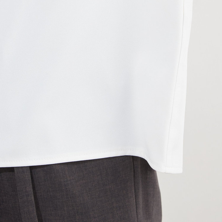 シルバーライン 【SILVER LINE/7分袖】配色フロントプリーツプルオーバー/ホワイト×ブラック/「ウォッシャブル」「ストレッチ」「防シワ」「UV加工」「静電気防止」 白