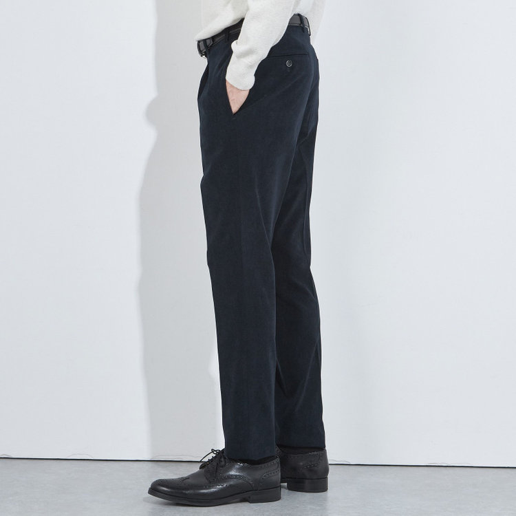 シルバーライン 【CLASSICO TAPERED】【秋冬】1タックテーパードパンツ/ネイビー×コーデュロイ/ウエストシャーリング/4S SUSTAINABILITY&ECOLOGY FABRIC/※裾上げ必要 紺濃色