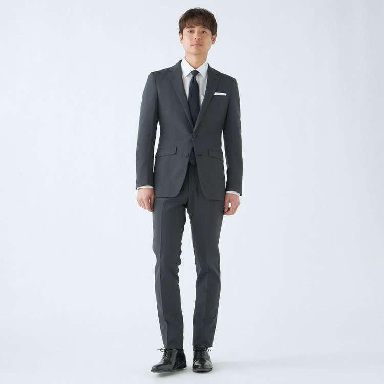 ブラックライン 【SLIM TAPERED_2】【春夏】2釦シングルスーツ 0タック/ネイビーグレー/4S/※裾上げ必要 グレー濃色