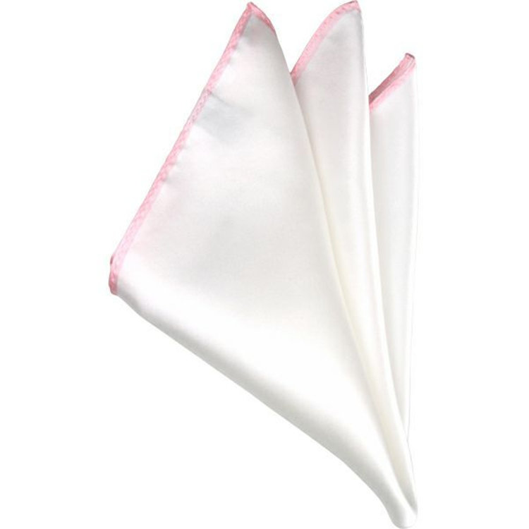 スーツセレクト シルクポケットチーフ/ホワイト×ピンクトリミング/MADE IN JAPAN ピンク系(桃)