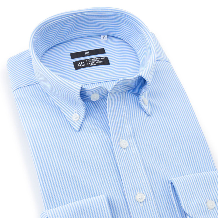 ブラックライン 【発送在庫あり】【BLACK LINE】ボタンダウンワイシャツ/ブルー＆ホワイト×ストライプ/「4S」スーパーノンアイロン・ストレッチ 青中間