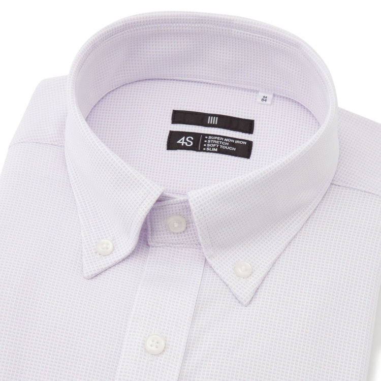 ブラックライン 【発送在庫あり】【BLACK LINE】ボタンダウンワイシャツ/ホワイト×パープルドビー/「4S」スーパーノンアイロン・ストレッチ 紫淡色
