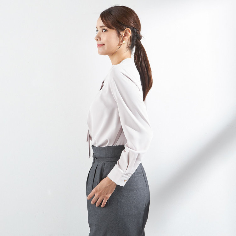 シルバーライン 【SL/長袖】ボウタイプルオーバー/ピンク/「ウォッシャブル」「ストレッチ」「防シワ」「UV加工」「静電気防止」 赤淡色