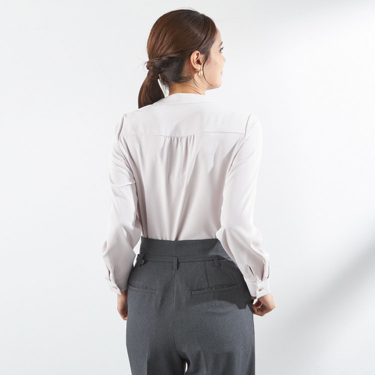 シルバーライン 【SL/長袖】ボウタイプルオーバー/ピンク/「ウォッシャブル」「ストレッチ」「防シワ」「UV加工」「静電気防止」 赤淡色