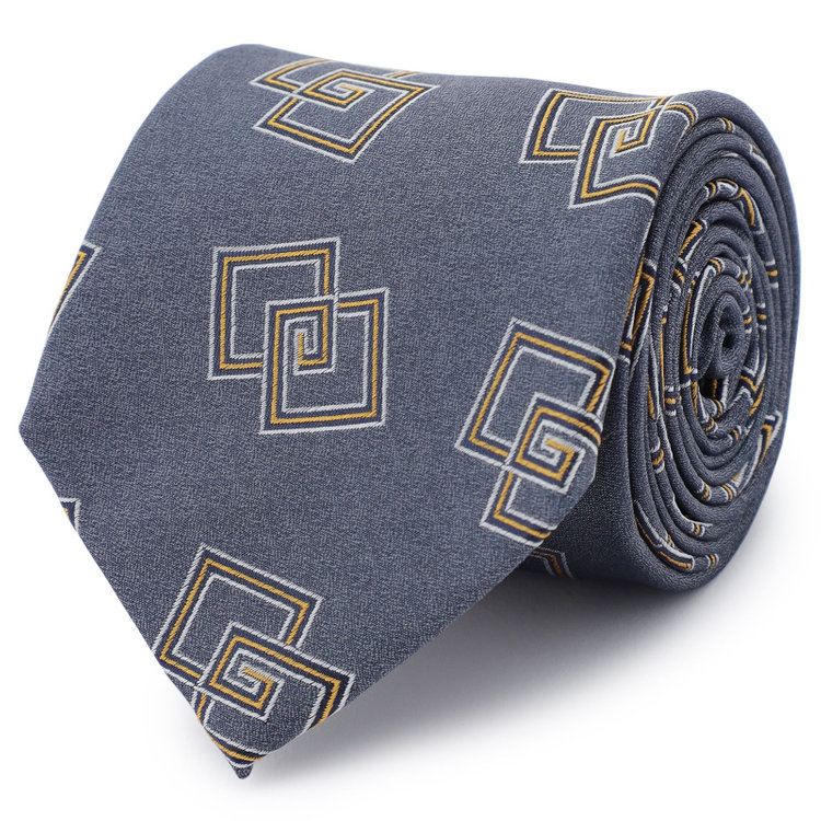 シルバーライン 【SILVER LINE】シルクブレンド小紋ネクタイ 8.0cm幅/グレー×ゴールド その他