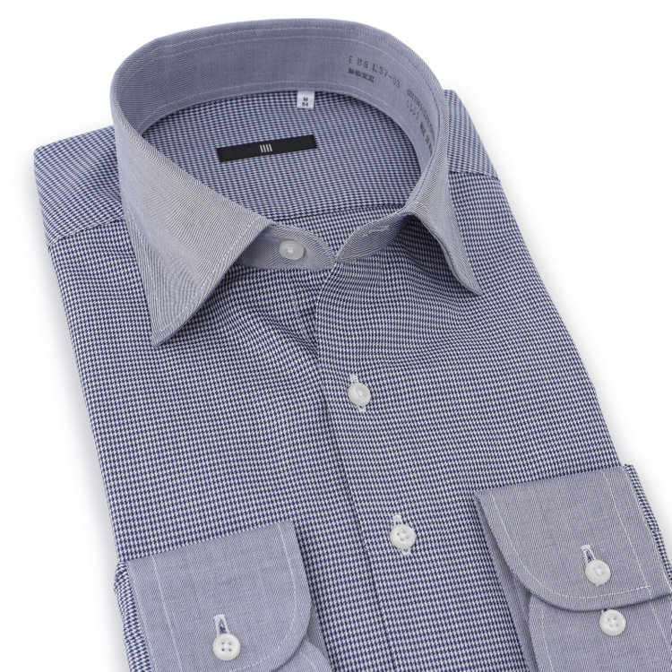 ブラックライン 【発送在庫あり】【BLACK LINE】【形態安定】クレリックワイドカラードレスワイシャツ/襟袖口：ネイビー+ネイビー×チェック 紺中間