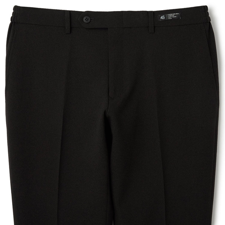 ブラックライン 【SLIM TAPERED】【秋冬】0タックテーパードパンツ/ブラック/ウエストシャーリング/4S「ウォッシャブル」「ストレッチ」/※裾上げ済仕様 黒