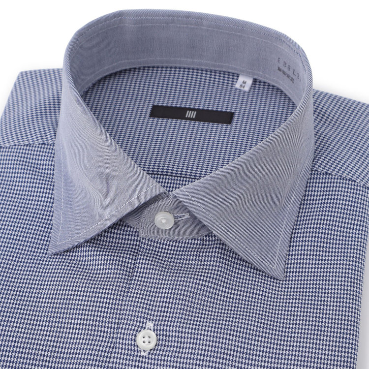 ブラックライン 【発送在庫あり】【BLACK LINE】【形態安定】クレリックワイドカラードレスワイシャツ/襟袖口：ネイビー+ネイビー×チェック 紺中間