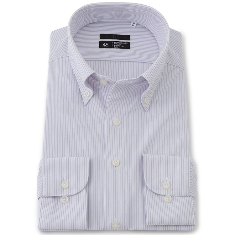 ブラックライン 【発送在庫あり】【BLACK LINE】ボタンダウンワイシャツ/ホワイト×グレーストライプ/「4S」スーパーノンアイロン・ストレッチ グレー中間