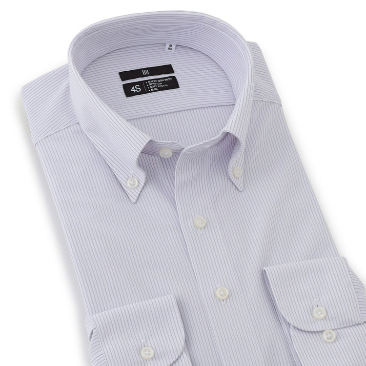 ブラックライン 【発送在庫あり】【BLACK LINE】ボタンダウンワイシャツ/ホワイト×グレーストライプ/「4S」スーパーノンアイロン・ストレッチ グレー中間