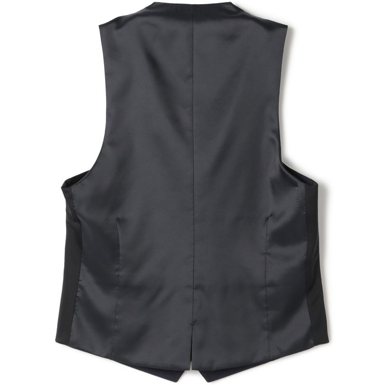 ブラックライン 【SLIM TAPERED_2】【年間】2釦シングルスリーピーススーツ 0タック/ネイビー×シャドーストライプ/ウエストシャーリング/4S SUSTAINABILITY&ECOLOGY FABRIC/リバーシブルベスト仕様（グレー）/※パンツ裾上げ済仕様 紺中間