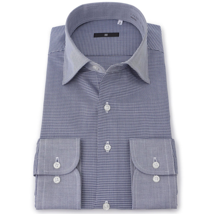 ブラックライン 【発送在庫あり】【BLACK LINE】【形態安定】クレリックワイドカラードレスワイシャツ/襟袖口：ネイビー+ネイビー×チェック 紺中間