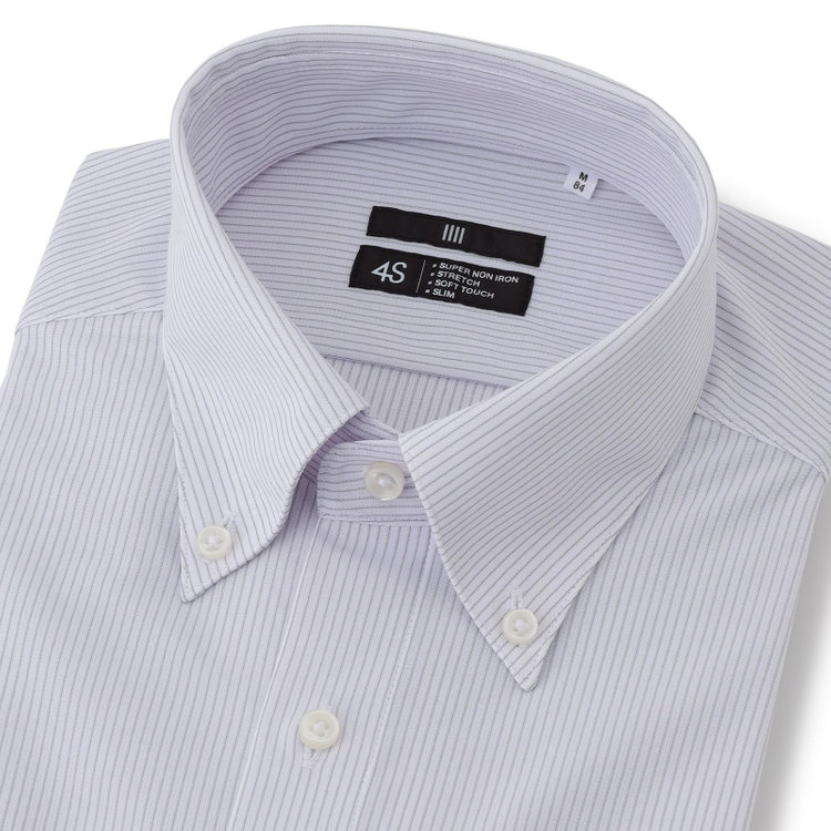 ブラックライン 【発送在庫あり】【BLACK LINE】ボタンダウンワイシャツ/ホワイト×グレーストライプ/「4S」スーパーノンアイロン・ストレッチ グレー中間