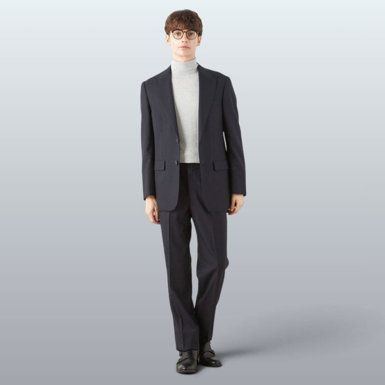 ソノタ 【発送在庫あり】【WIDE PANTS SUIT】【秋冬】1タックワイドシルエットパンツ/ネイビー×ストライプ/NEW ZEALAND WOOL MIX/※裾上げ必要 紺中間