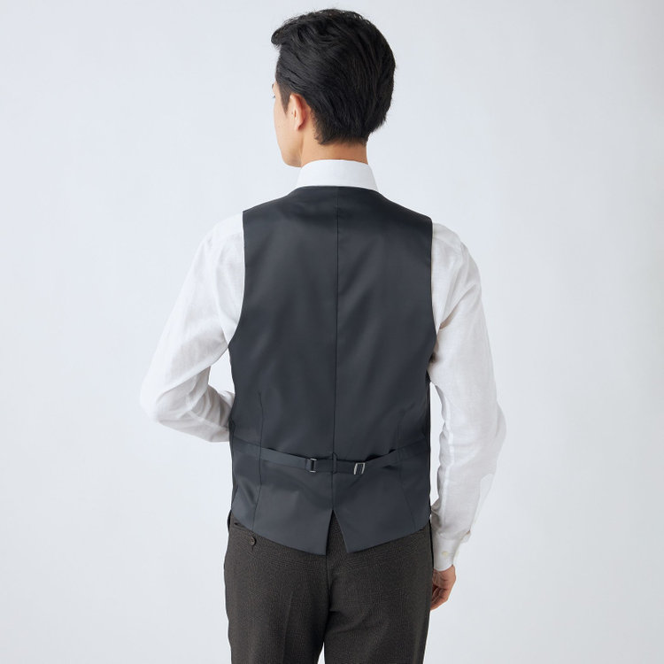 ブラックライン 【SLIM TAPERED_2】【秋冬】2釦シングルスリーピーススーツ 0タック/ブラウン×チェック/ウエストシャーリング/4S SUSTAINABILITY&ECOLOGY FABRIC/※パンツ裾上げ済仕様 茶濃色