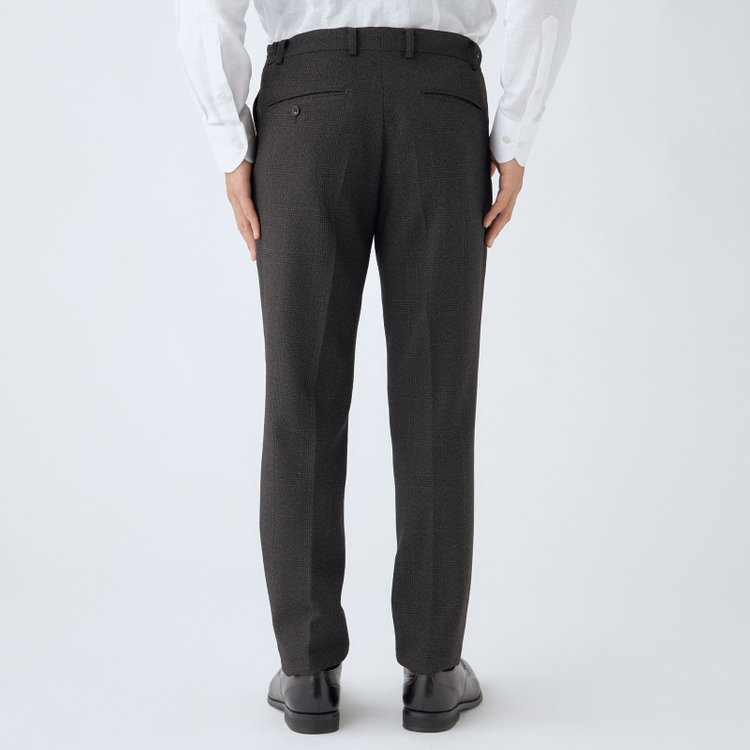 ブラックライン 【SLIM TAPERED_2】【秋冬】2釦シングルスリーピーススーツ 0タック/ブラウン×チェック/ウエストシャーリング/4S SUSTAINABILITY&ECOLOGY FABRIC/※パンツ裾上げ済仕様 茶濃色