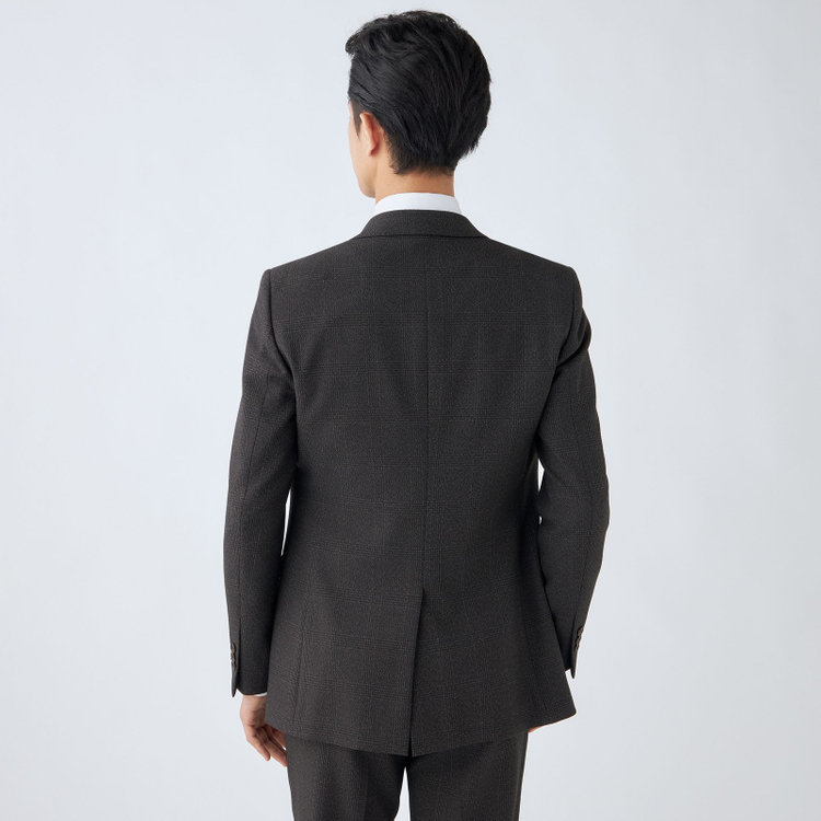 ブラックライン 【SLIM TAPERED_2】【秋冬】2釦シングルスリーピーススーツ 0タック/ブラウン×チェック/ウエストシャーリング/4S SUSTAINABILITY&ECOLOGY FABRIC/※パンツ裾上げ済仕様 茶濃色