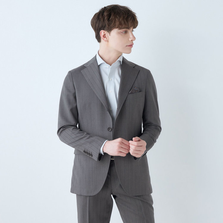 シルバーライン 【CLASSICO TAPERED】【春夏】3釦段返りシングルスーツ 2タック/グレー×シャドーストライプ/ウエストムーブ/MARZOTTO/※パンツ裾直し必要 グレー中間