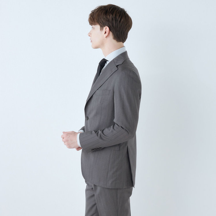 シルバーライン 【CLASSICO TAPERED】【春夏】3釦段返りシングルスーツ 2タック/グレー×シャドーストライプ/ウエストムーブ/MARZOTTO/※パンツ裾直し必要 グレー中間